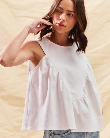 SO ME Game Day Color Denim Ruched Sleeveless Top - THE AMERICAN BLUE