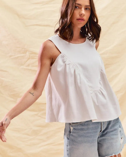 SO ME Game Day Color Denim Ruched Sleeveless Top - THE AMERICAN BLUE