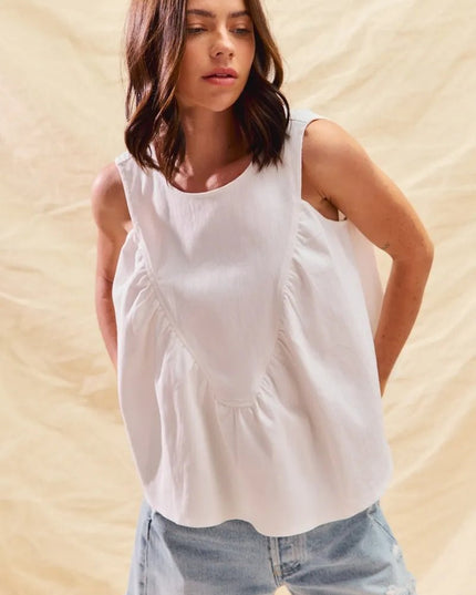 SO ME Game Day Color Denim Ruched Sleeveless Top - THE AMERICAN BLUE