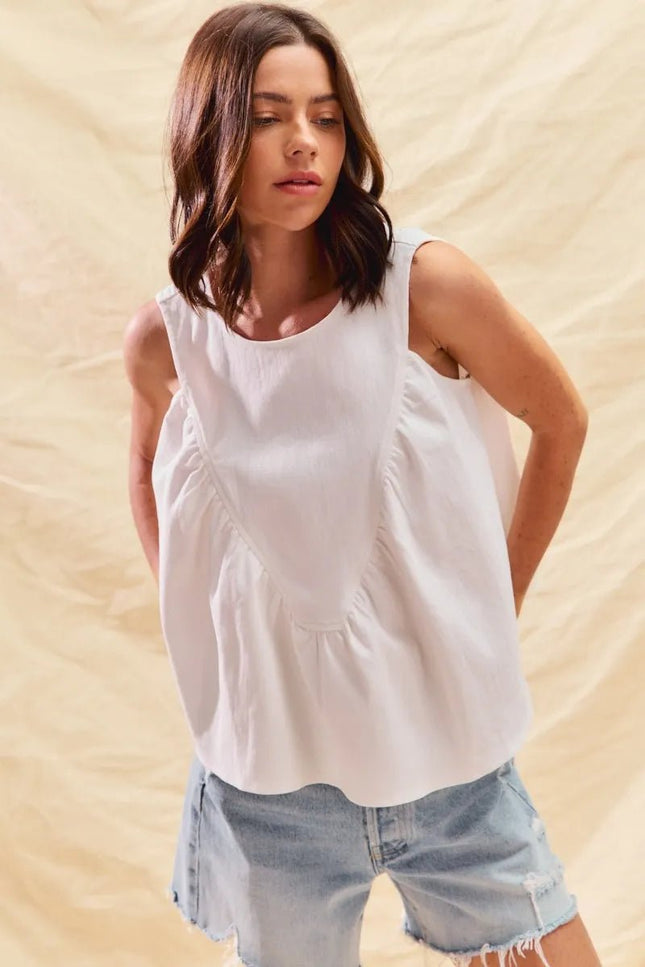 SO ME Game Day Color Denim Ruched Sleeveless Top - THE AMERICAN BLUE