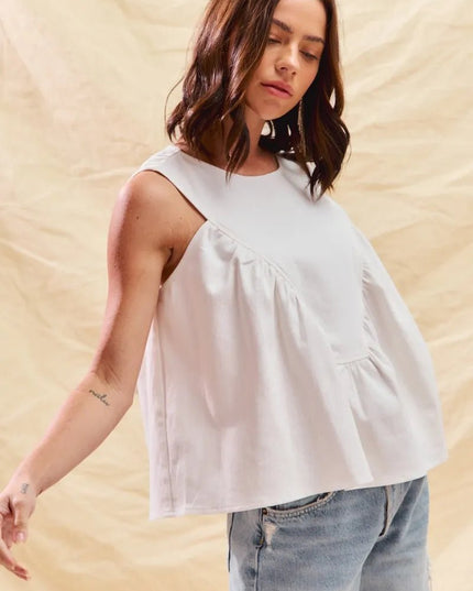 SO ME Game Day Color Denim Ruched Sleeveless Top - THE AMERICAN BLUE
