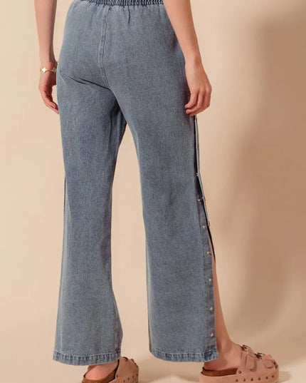 SO ME Mid Rise Drawstring Jeans with Side Snap Button - THE AMERICAN BLUE