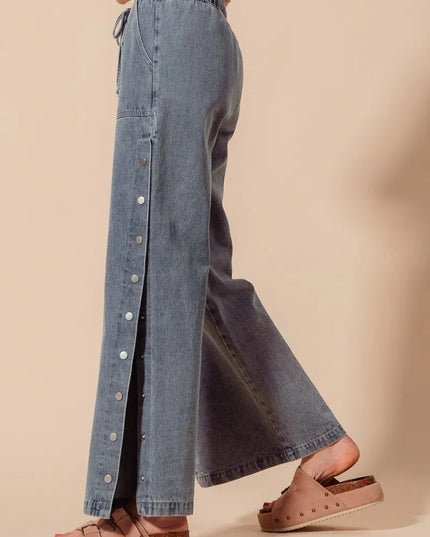 SO ME Mid Rise Drawstring Jeans with Side Snap Button - THE AMERICAN BLUE