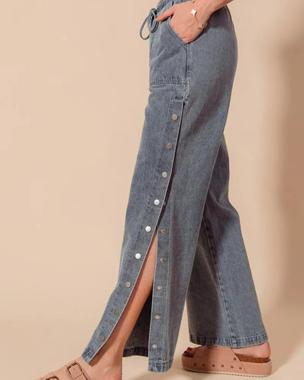 SO ME Mid Rise Drawstring Jeans with Side Snap Button - THE AMERICAN BLUE