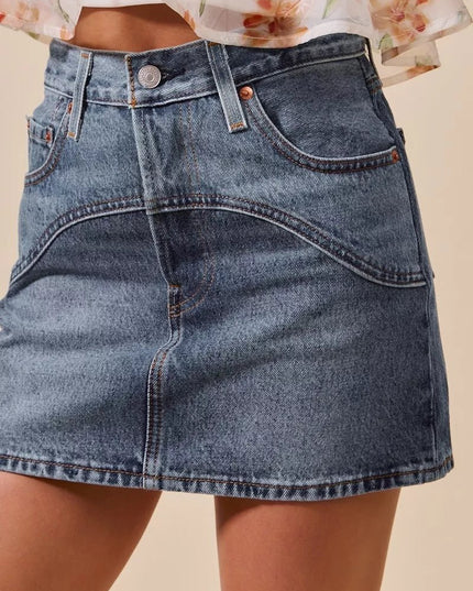 SO ME Washed Denim Mini Skirt with Pockets - THE AMERICAN BLUE