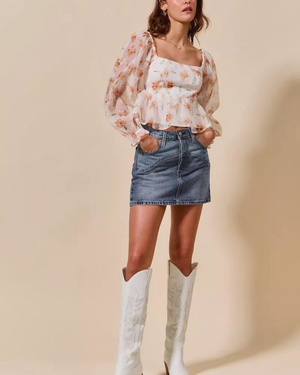SO ME Washed Denim Mini Skirt with Pockets - THE AMERICAN BLUE