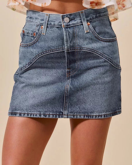 SO ME Washed Denim Mini Skirt with Pockets - THE AMERICAN BLUE
