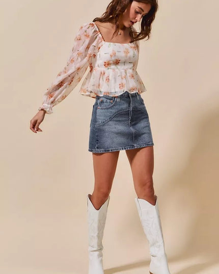 SO ME Washed Denim Mini Skirt with Pockets - THE AMERICAN BLUE