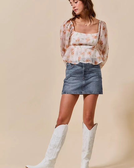 SO ME Washed Denim Mini Skirt with Pockets - THE AMERICAN BLUE