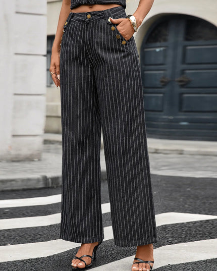 Striped Button Down Tank and Pants Denim Set - THE AMERICAN BLUE