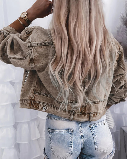 Studded Button Up Denim Jacket - THE AMERICAN BLUE
