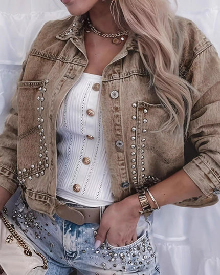 Studded Button Up Denim Jacket - THE AMERICAN BLUE