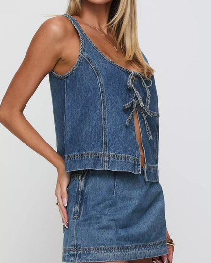 Tie - Front Tank and Skirt Denim Set - THE AMERICAN BLUE
