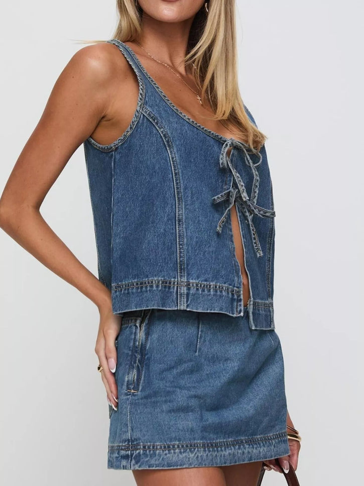 Tie - Front Tank and Skirt Denim Set - THE AMERICAN BLUE