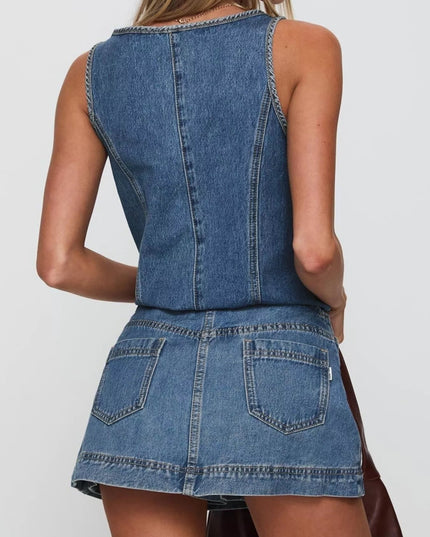 Tie - Front Tank and Skirt Denim Set - THE AMERICAN BLUE