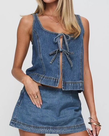 Tie - Front Tank and Skirt Denim Set - THE AMERICAN BLUE