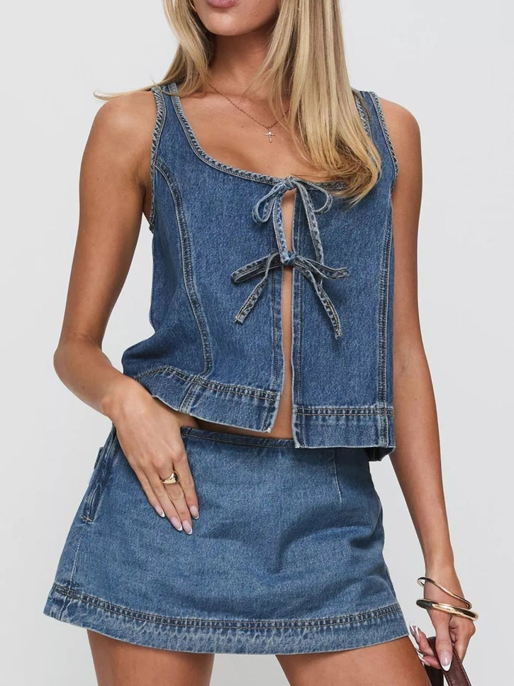 Tie - Front Tank and Skirt Denim Set - THE AMERICAN BLUE