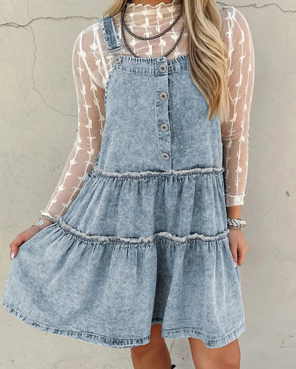 Tiered Flowy Overall Denim Dress - THE AMERICAN BLUE