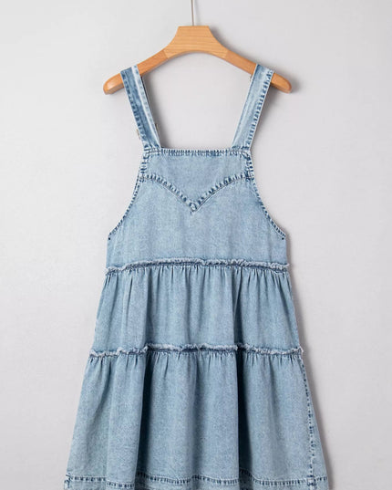 Tiered Flowy Overall Denim Dress - THE AMERICAN BLUE