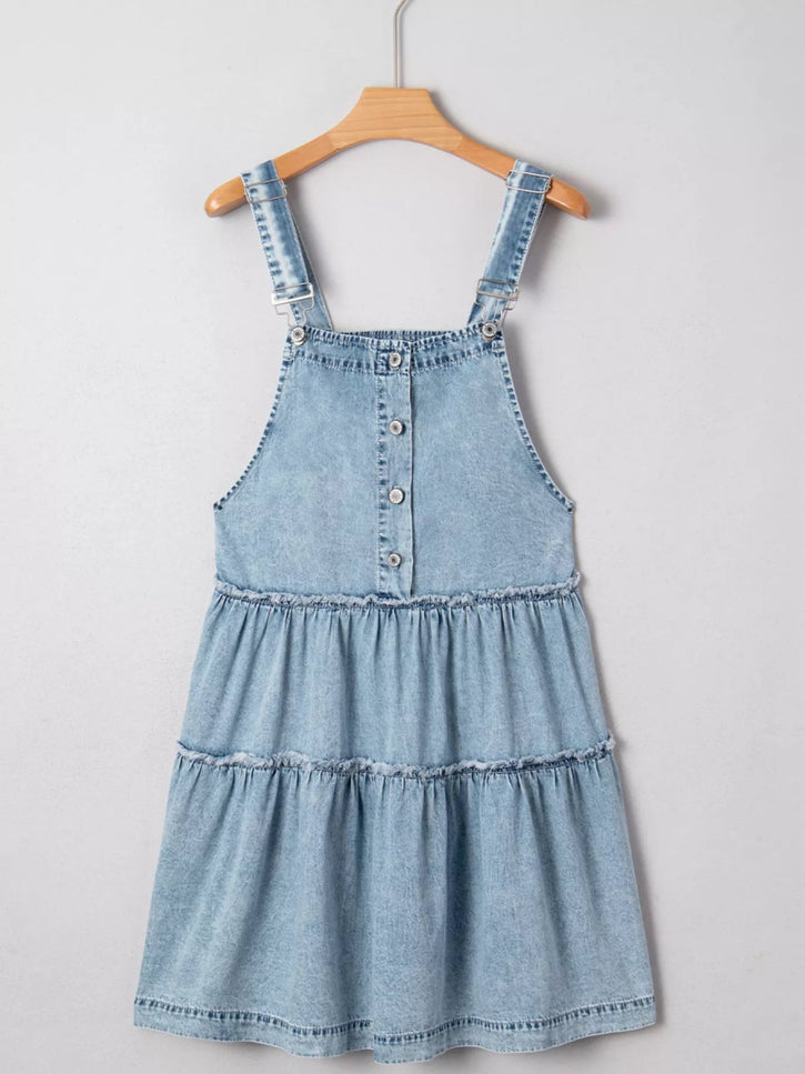 Tiered Flowy Overall Denim Dress - THE AMERICAN BLUE