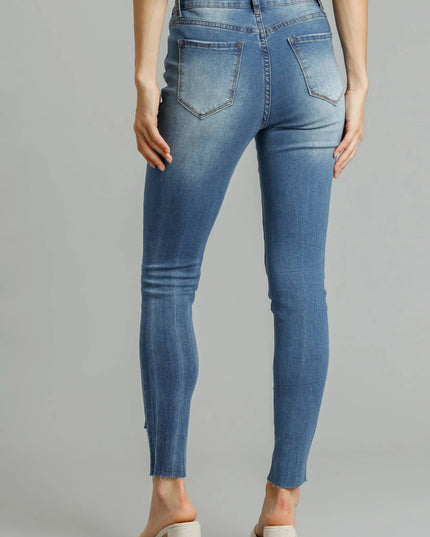 Umgee Distressed Skinny Jeans with Edge Detail - THE AMERICAN BLUE