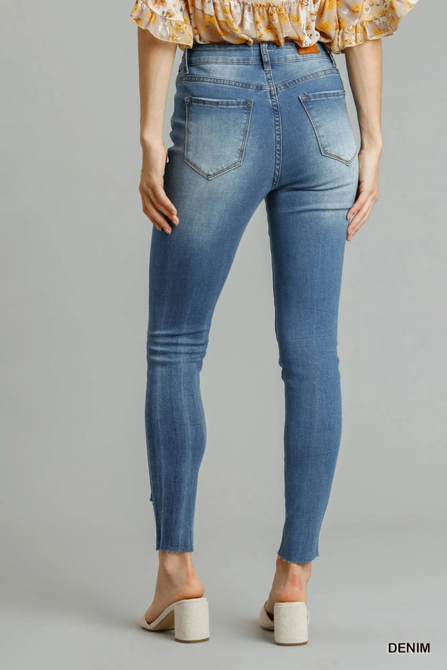 Umgee Distressed Skinny Jeans with Edge Detail - THE AMERICAN BLUE