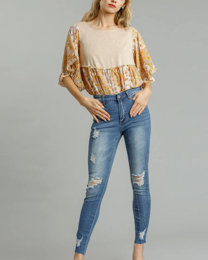 Umgee Distressed Skinny Jeans with Edge Detail - THE AMERICAN BLUE