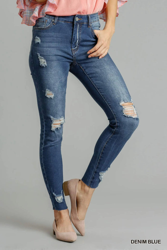 Umgee Distressed Skinny Jeans with Pockets - THE AMERICAN BLUE