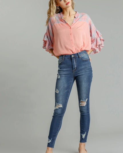 Umgee Distressed Skinny Jeans with Pockets - THE AMERICAN BLUE