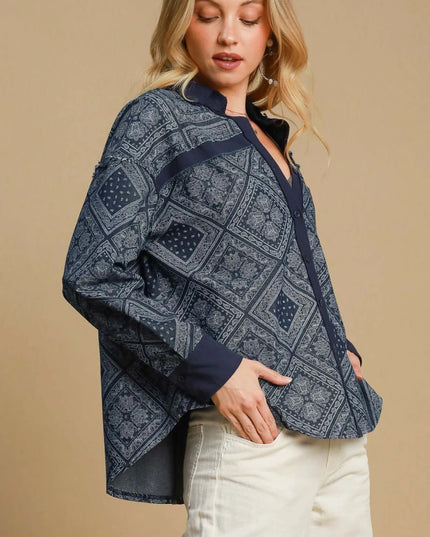 Umgee Paisley Print Denim Shirt Jacket - THE AMERICAN BLUE
