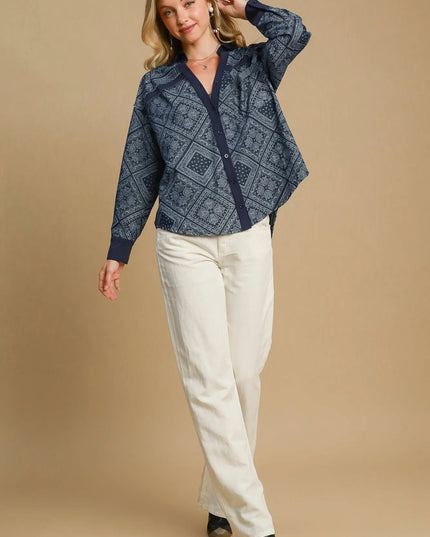Umgee Paisley Print Denim Shirt Jacket - THE AMERICAN BLUE