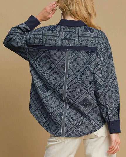 Umgee Paisley Print Denim Shirt Jacket - THE AMERICAN BLUE