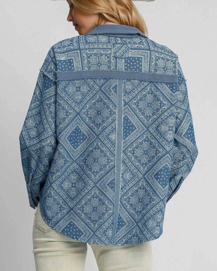 Umgee Paisley Print Denim Shirt Jacket - THE AMERICAN BLUE
