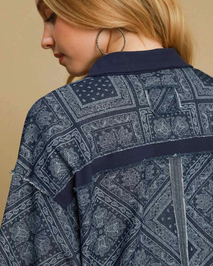 Umgee Paisley Print Denim Shirt Jacket - THE AMERICAN BLUE