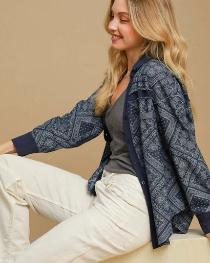Umgee Paisley Print Denim Shirt Jacket - THE AMERICAN BLUE