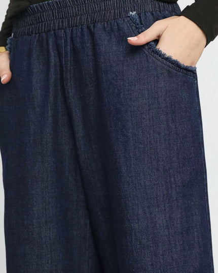 Umgee Washed Fringe Hem Wide Leg Jeans - THE AMERICAN BLUE