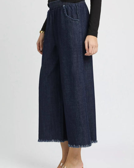Umgee Washed Fringe Hem Wide Leg Jeans - THE AMERICAN BLUE