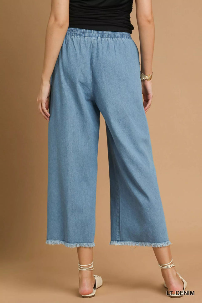 Umgee Washed Fringe Hem Wide Leg Jeans - THE AMERICAN BLUE