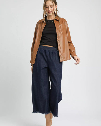 Umgee Washed Fringe Hem Wide Leg Jeans - THE AMERICAN BLUE