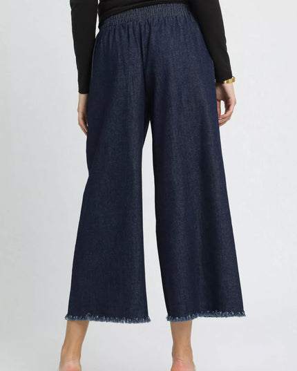 Umgee Washed Fringe Hem Wide Leg Jeans - THE AMERICAN BLUE