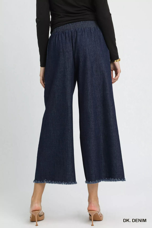 Umgee Washed Fringe Hem Wide Leg Jeans - THE AMERICAN BLUE