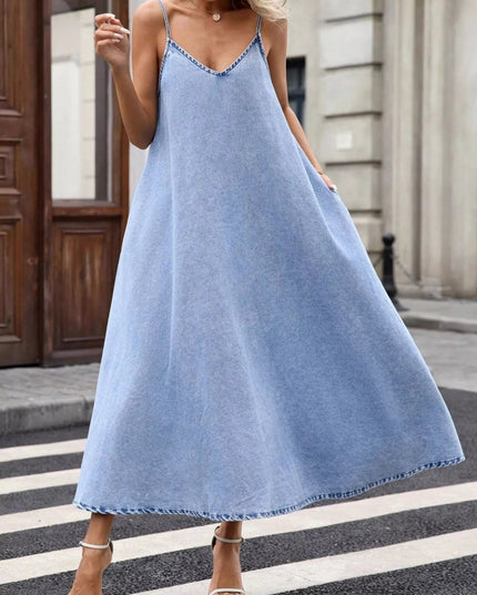 V - Neck Denim Cami Dress - THE AMERICAN BLUE