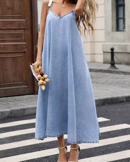 V - Neck Denim Cami Dress - THE AMERICAN BLUE