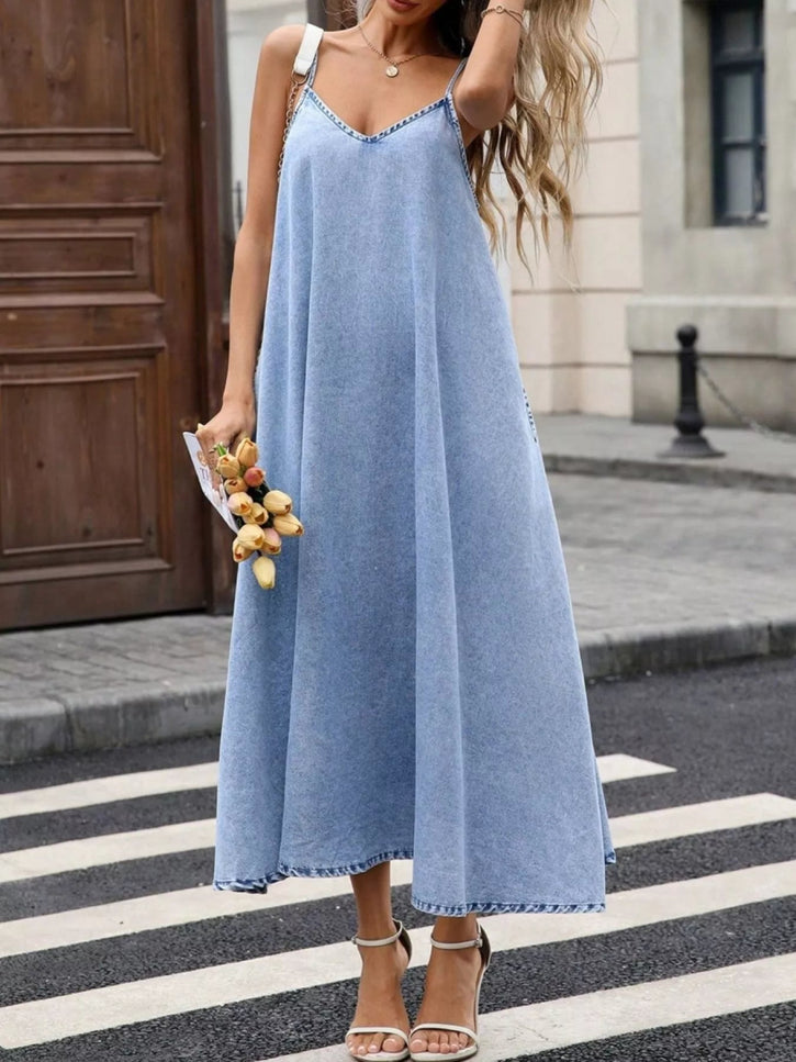 V - Neck Denim Cami Dress - THE AMERICAN BLUE