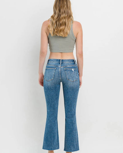 Vervet by Flying Monkey Full Size Mid Rise Distressed Cropped Flare Jeans - THE AMERICAN BLUE