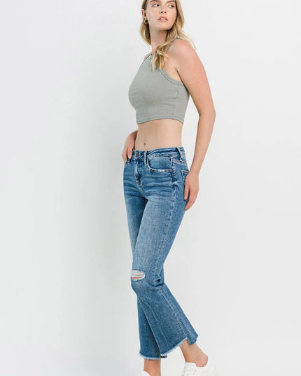 Vervet by Flying Monkey Full Size Mid Rise Distressed Cropped Flare Jeans - THE AMERICAN BLUE