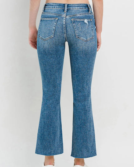 Vervet by Flying Monkey Full Size Mid Rise Distressed Cropped Flare Jeans - THE AMERICAN BLUE
