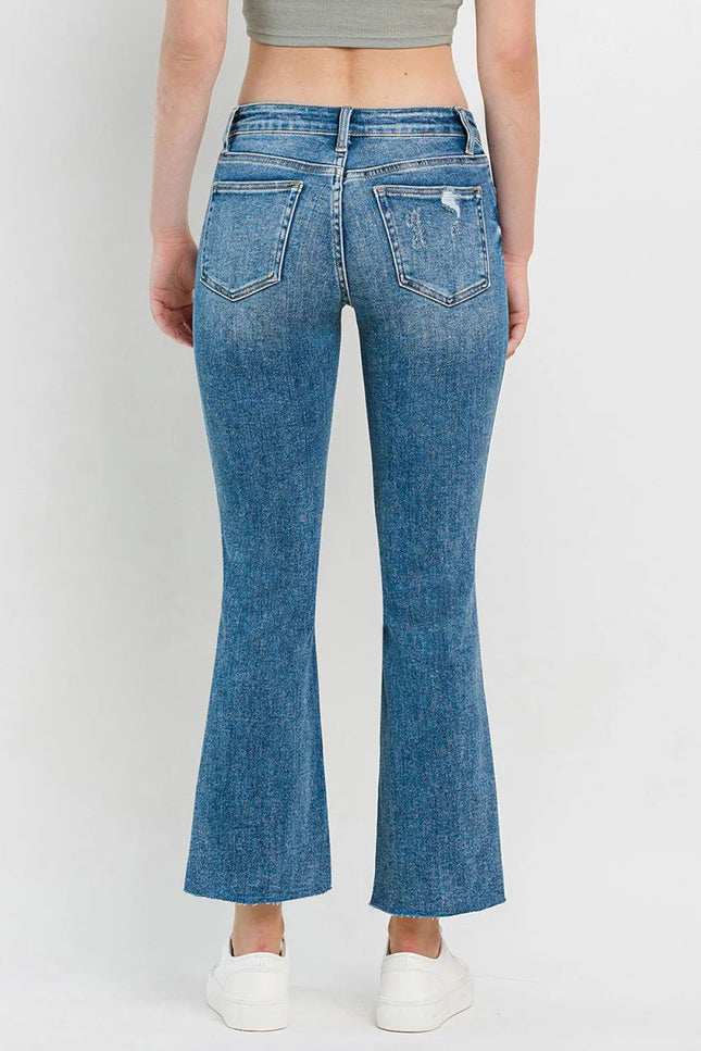 Vervet by Flying Monkey Full Size Mid Rise Distressed Cropped Flare Jeans - THE AMERICAN BLUE