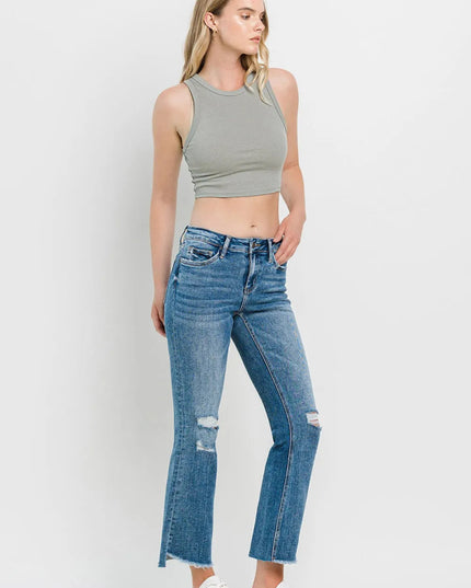 Vervet by Flying Monkey Full Size Mid Rise Distressed Cropped Flare Jeans - THE AMERICAN BLUE