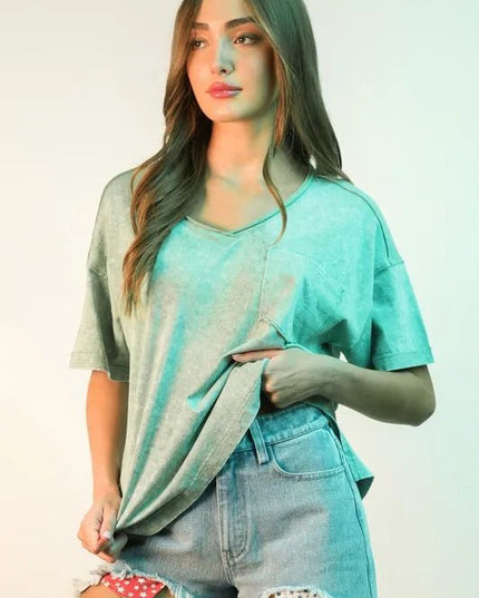 VERY J Raw Hem Pocketed Contrast Washed Denim Shorts - THE AMERICAN BLUE
